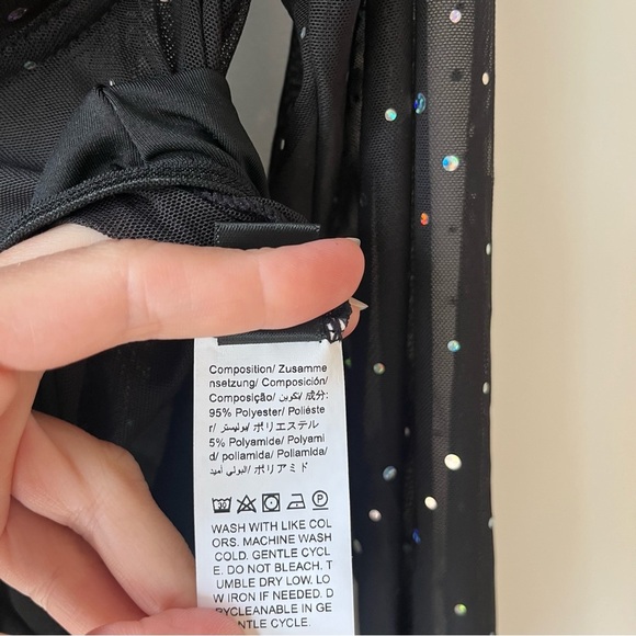 Shein Curve Black Rhinestone Mesh Long Sleeve Bodysuit Plus Size 1XL Holiday - Picture 7 of 12